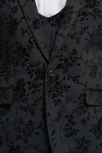 Мъжки черен кадифен костюм от 3 части с пейсли принт