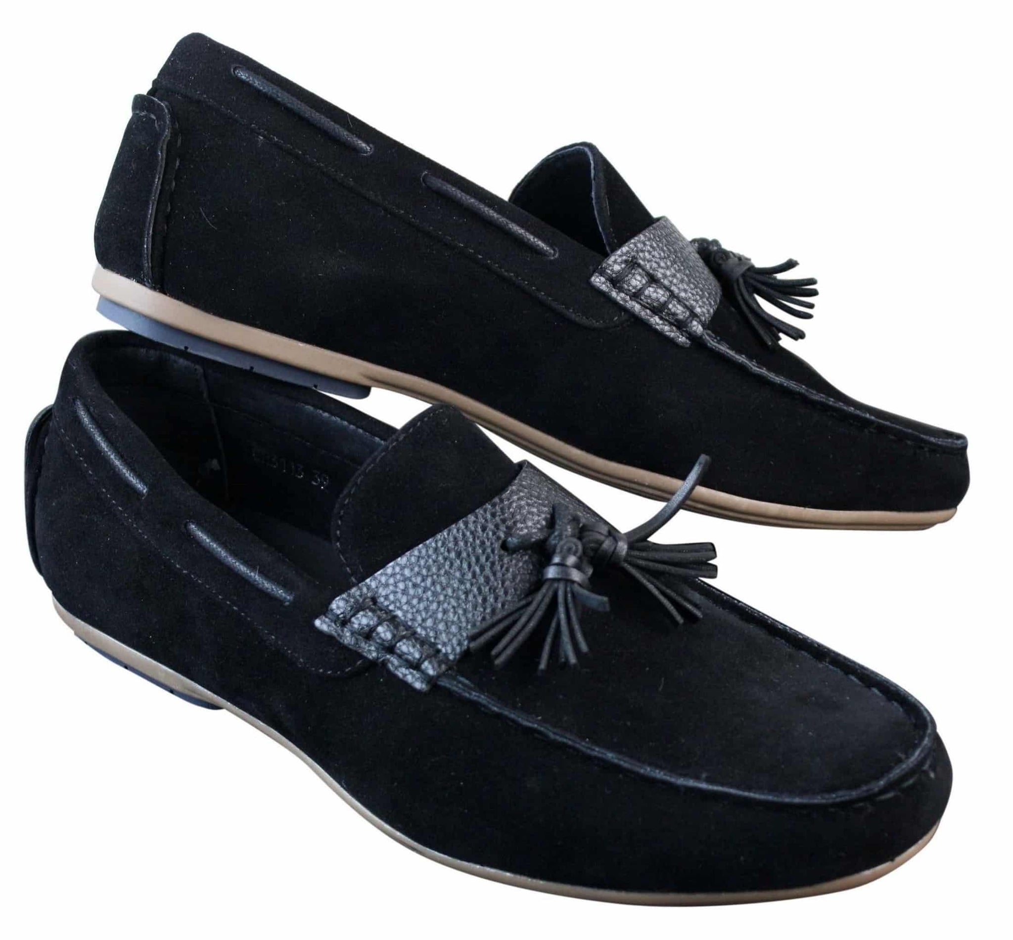 Mens Slip On Leather Inner PU Suede Driving Shoes Tassle Loafers Smart Casual