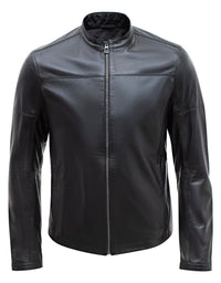 Happy Gentleman B101 - Mens Black Genuine Leather Biker Jacket - Slim Fit
