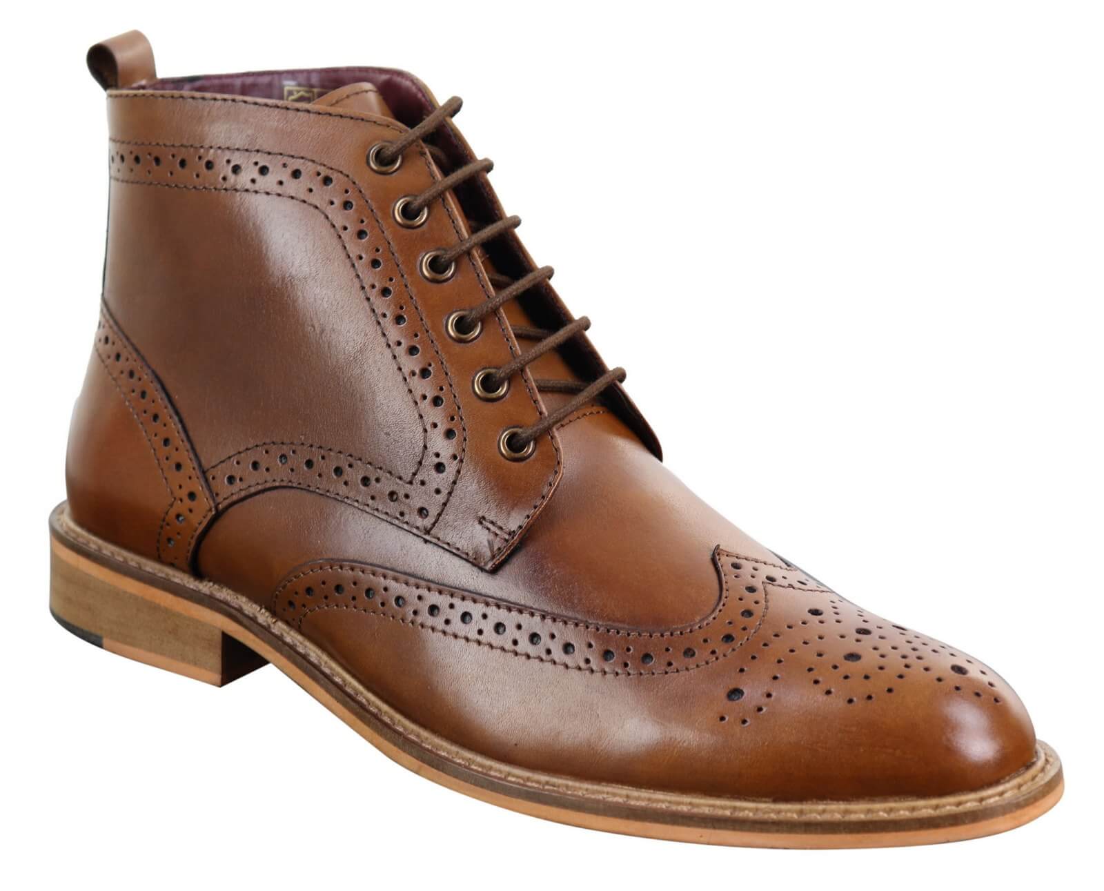 Mens Brogue Ankle Boots  Tan