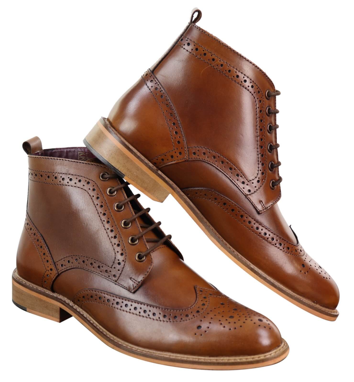 Mens Brogue Ankle Boots  Tan