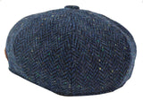 Mens Herringbone Blue Tweed 8 Panel Cap