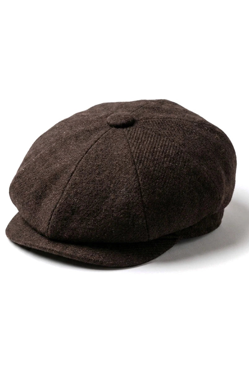HT6363 - Мъжка винтидж туид шапка Newsboy Peaky Blinders - Кафява/Винена