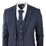Mens 3 Piece Suit Pin Stripe Navy Classic Vintage Retro 1920s Tailored Fit Wedding