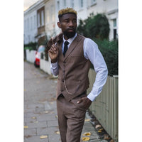 James Men's 3-Piece Plain Brown Suit with Classic Fit