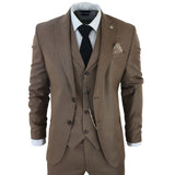 James Men's 3-Piece Plain Brown Suit with Classic Fit