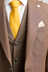 Мъжки костюм от 3 части James, обикновен кафяв, с класическа кройка