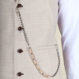 Джеймс - Мъжки костюм от 3 части, кремав, с прилепнала кройка