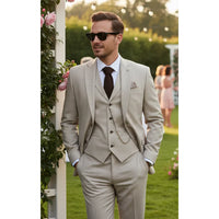 Джеймс - Мъжки костюм от 3 части, кремав, с прилепнала кройка