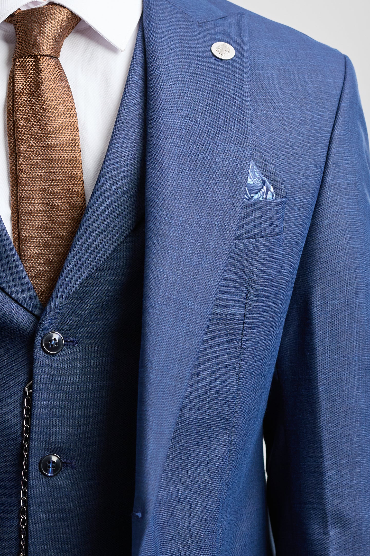 Мъжки костюм от 3 части James, тъмносин, с прилепнала кройка