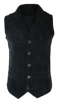 Mens Real Suede Leather Black Smart Casual Gilet Waistcoat Vintage Retro