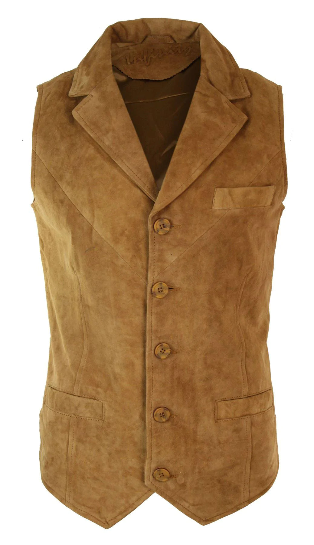 Mens Real Suede Leather Tan Brown Smart Casual Gilet Waistcoat Vintage Retro