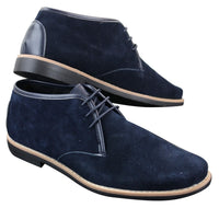 Elong K16 Mens Suede Low Ankle Chelsea Boots Laced Dessert Chukka Shoes Leather Inner Navy
