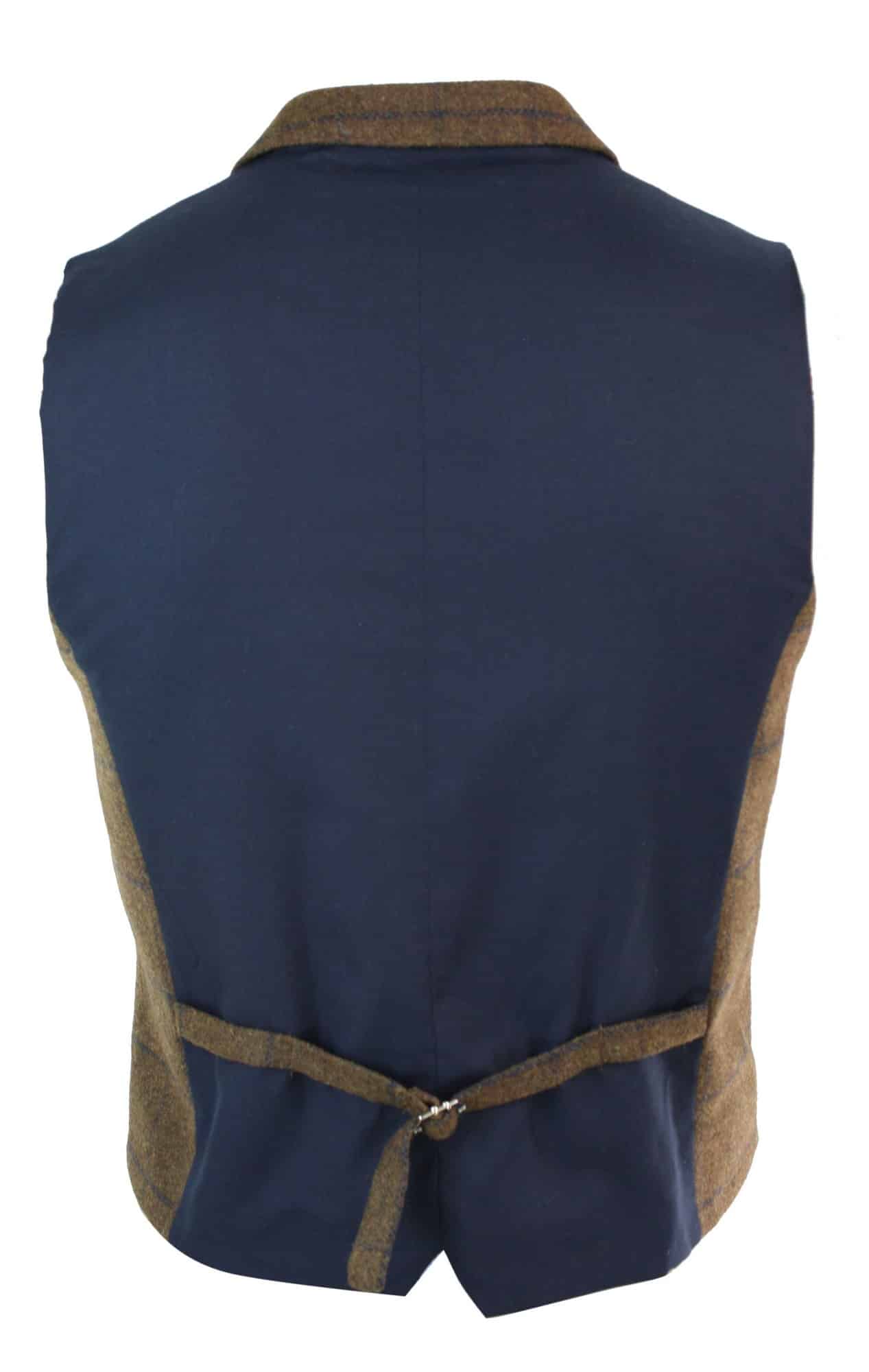 Mens Double Breasted Herringbone Tweed Peaky Blinders Vintage Check Waistcoat Tan Brown