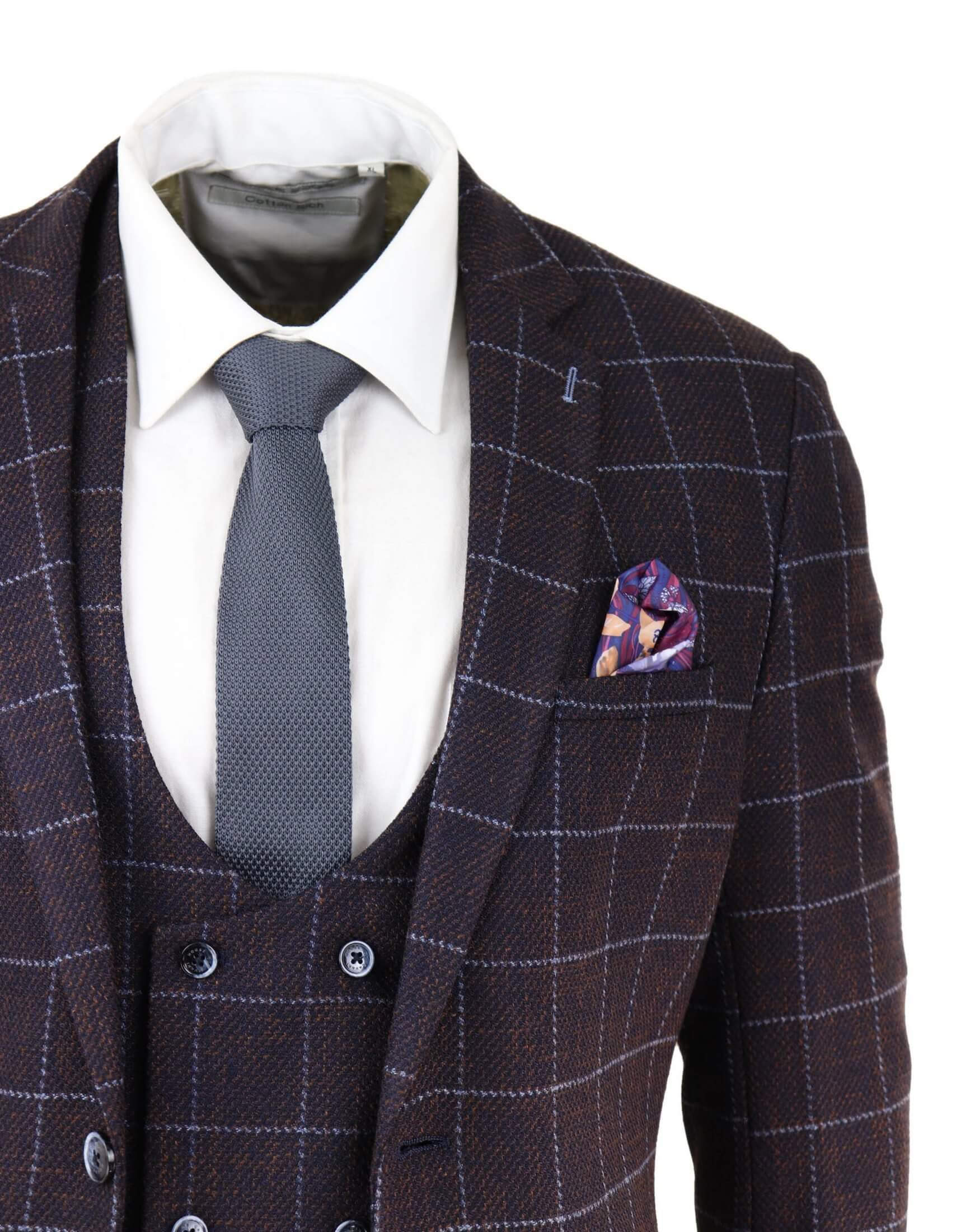 Mens Plum Check 3 Piece Suit