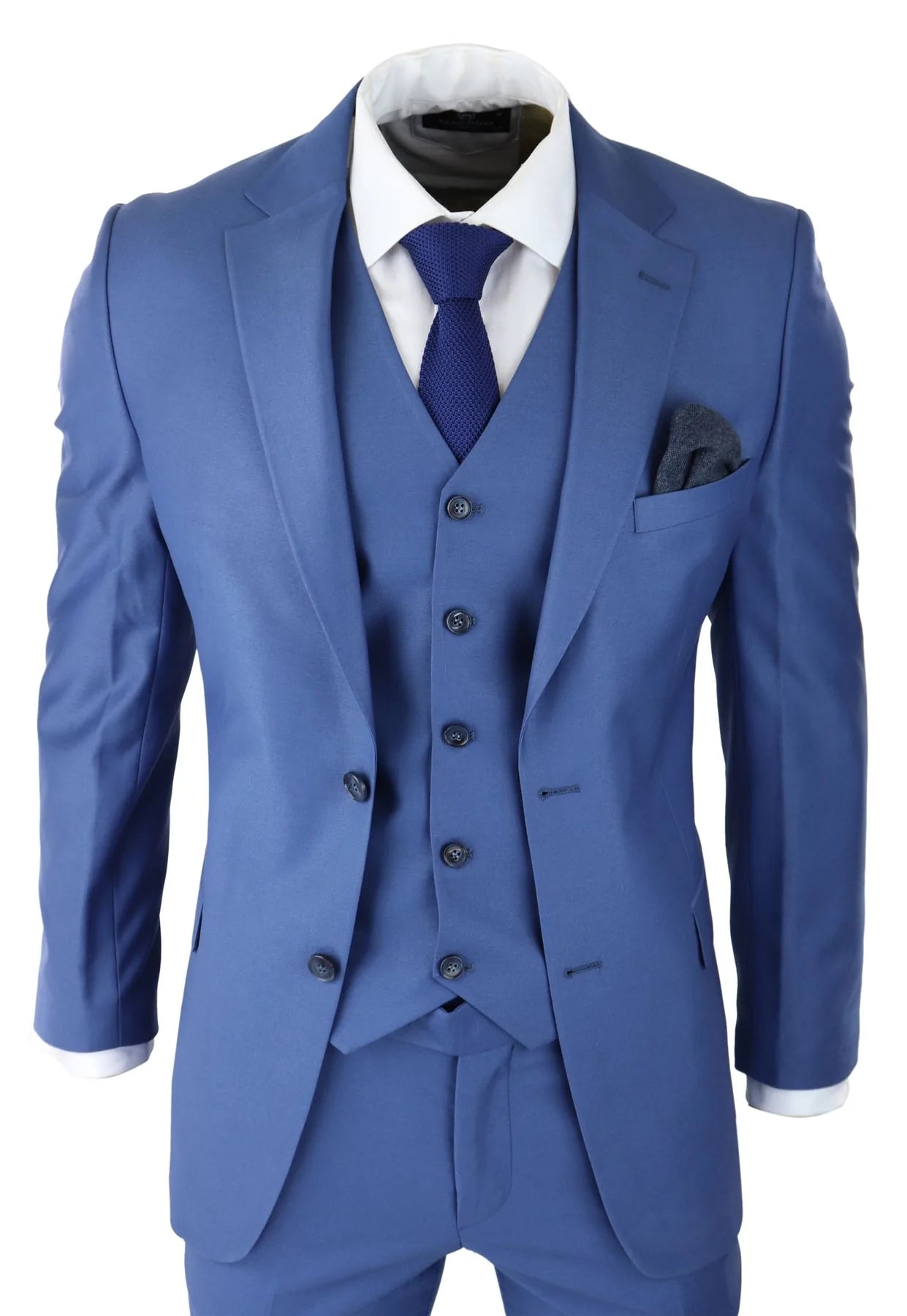 Mens Classic Light Blue 3 Piece Suit Slim Fit Vintage Retro Smart Formal Wedding