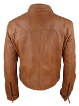 Real Leather Classic Biker Style Mens Jacket - Tan