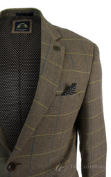 Mens Check Vintage Herringbone Tweed Grey Charcoal Blazer Jacket Fitted-Oak