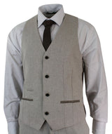Mens Herringbone Tweed 3 Piece Suit Velvet Trim Classic Vintage Slim Fit Beige