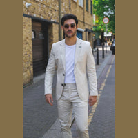 Mario - Men's 2 Piece Summer Suit Beige Office Wedding Classic Italian