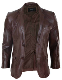 Mens Slim Fit Brown Leather Blazer