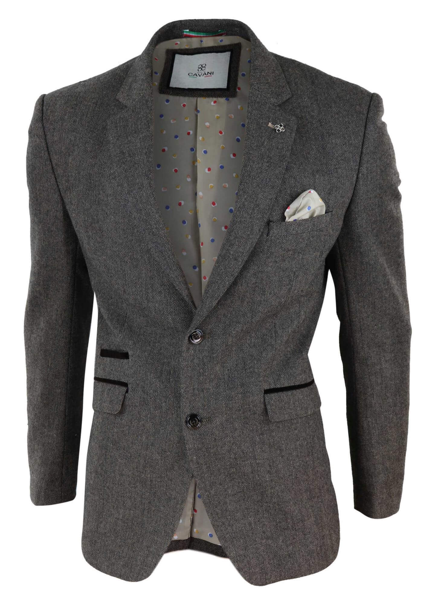 Mens Herringbone Tweed Blazer - Cavani Martez - Tan