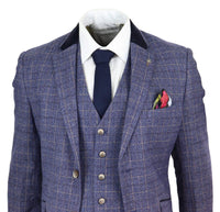 Mens Blue Check 3 Piece Suit - Cavani Matteo