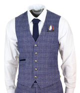 Mens Blue Check 3 Piece Suit - Cavani Matteo