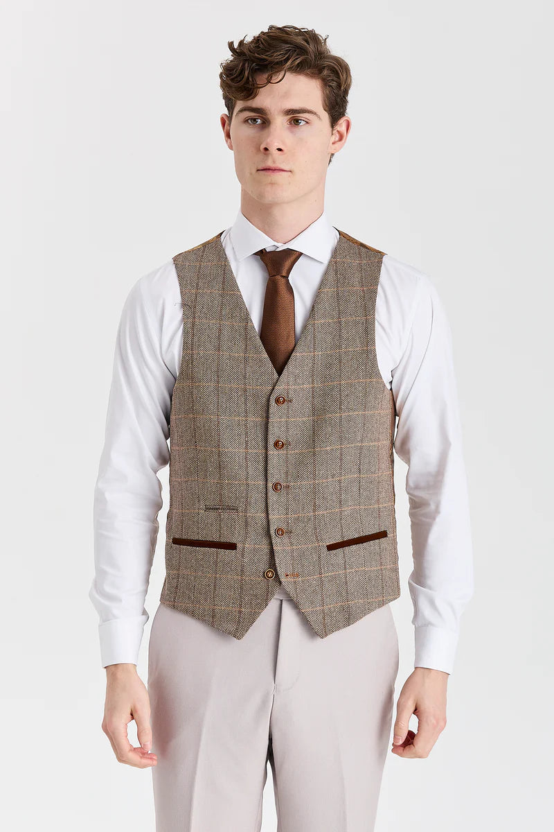Костюм с текстуриран камък Mayfair и кафяв туид Harris Елек