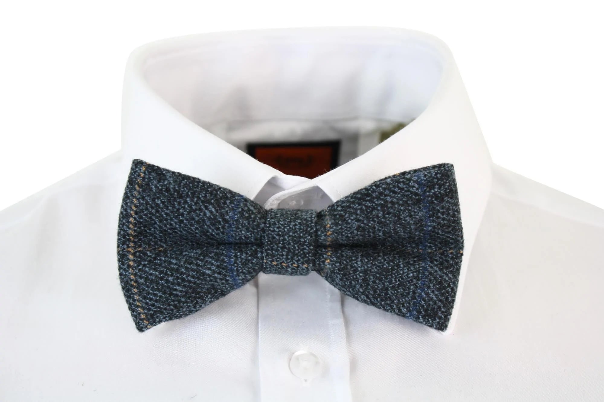 Mens Tweed Blue Herringbone Textured Marc Darcy Bow Ties Vintage Retro
