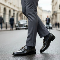 Мъжки черни лачени мокасини от полиуретан