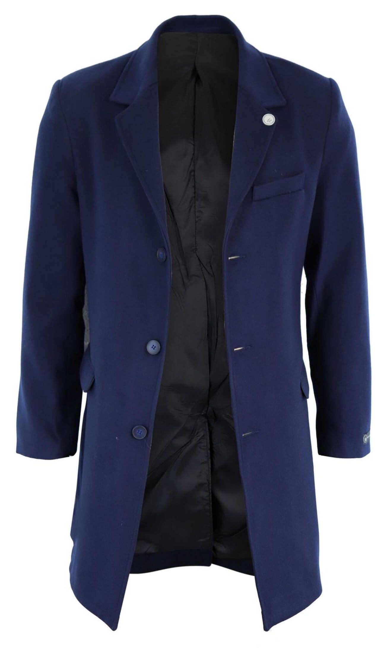 Men's Classic Wool Long Overcoat-Navy