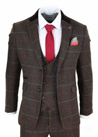 Men's Dark Brown Tweed Suit - Cavani Tommy