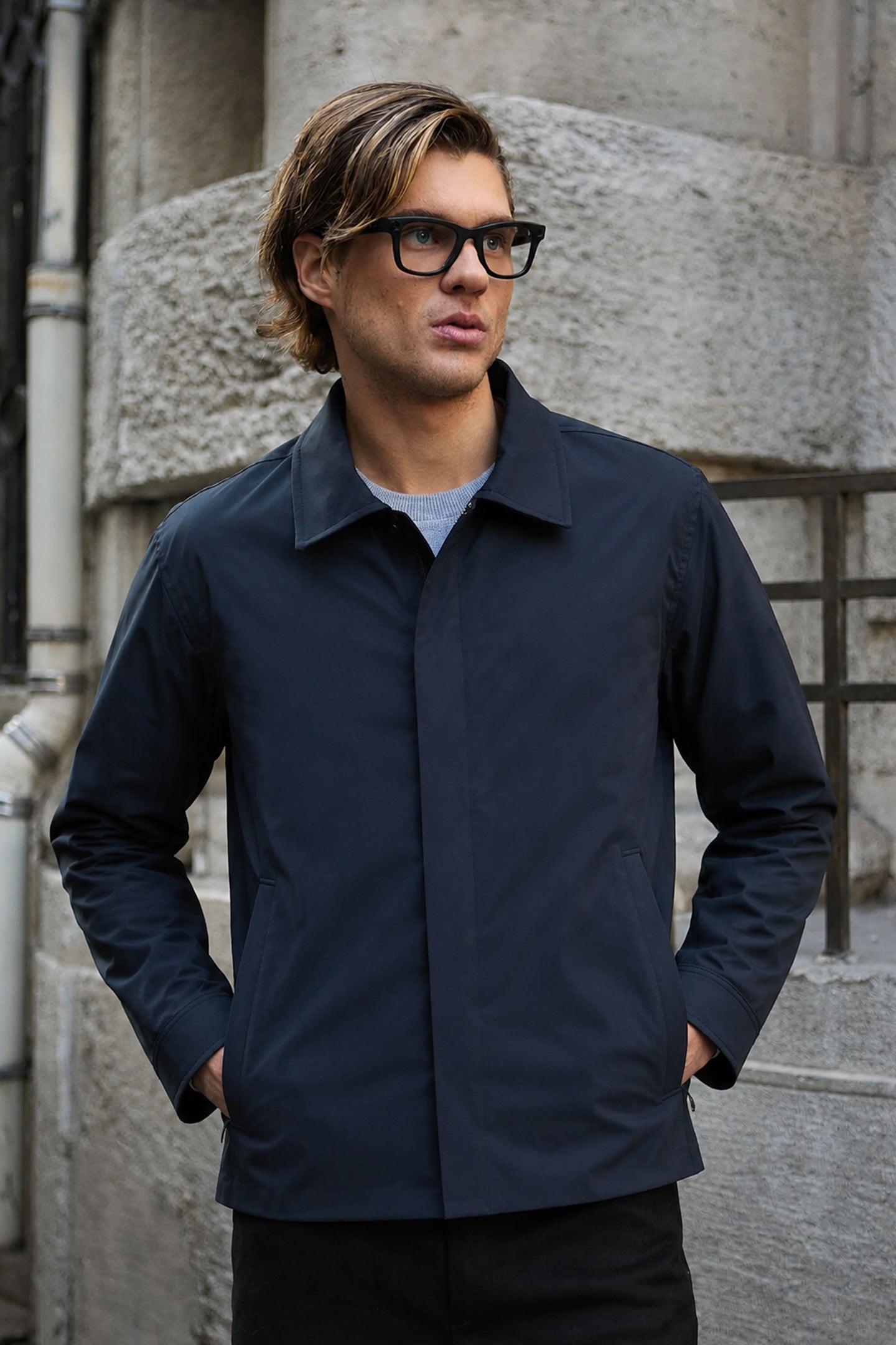 Мъжко тъмносиньо водоустойчиво яке Harrington с яка