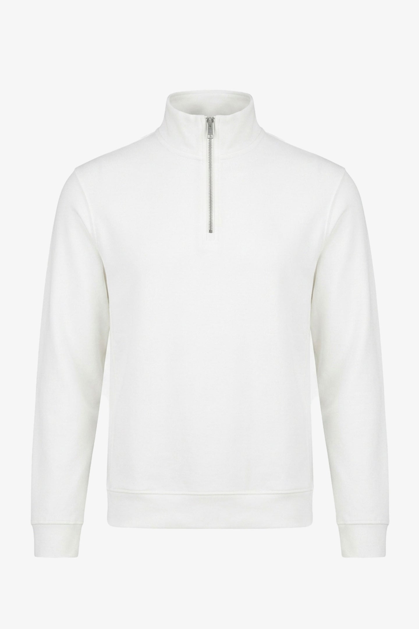 Мъжки пуловер с цип от памучна смес с четвърт цип и фуния деколте Off White