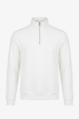 Мъжки пуловер с цип от памучна смес с четвърт цип и фуния деколте Off White