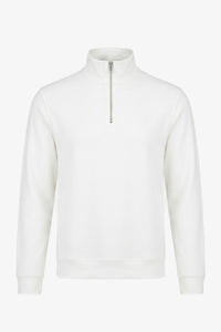 Мъжки пуловер с цип от памучна смес с четвърт цип и фуния деколте Off White