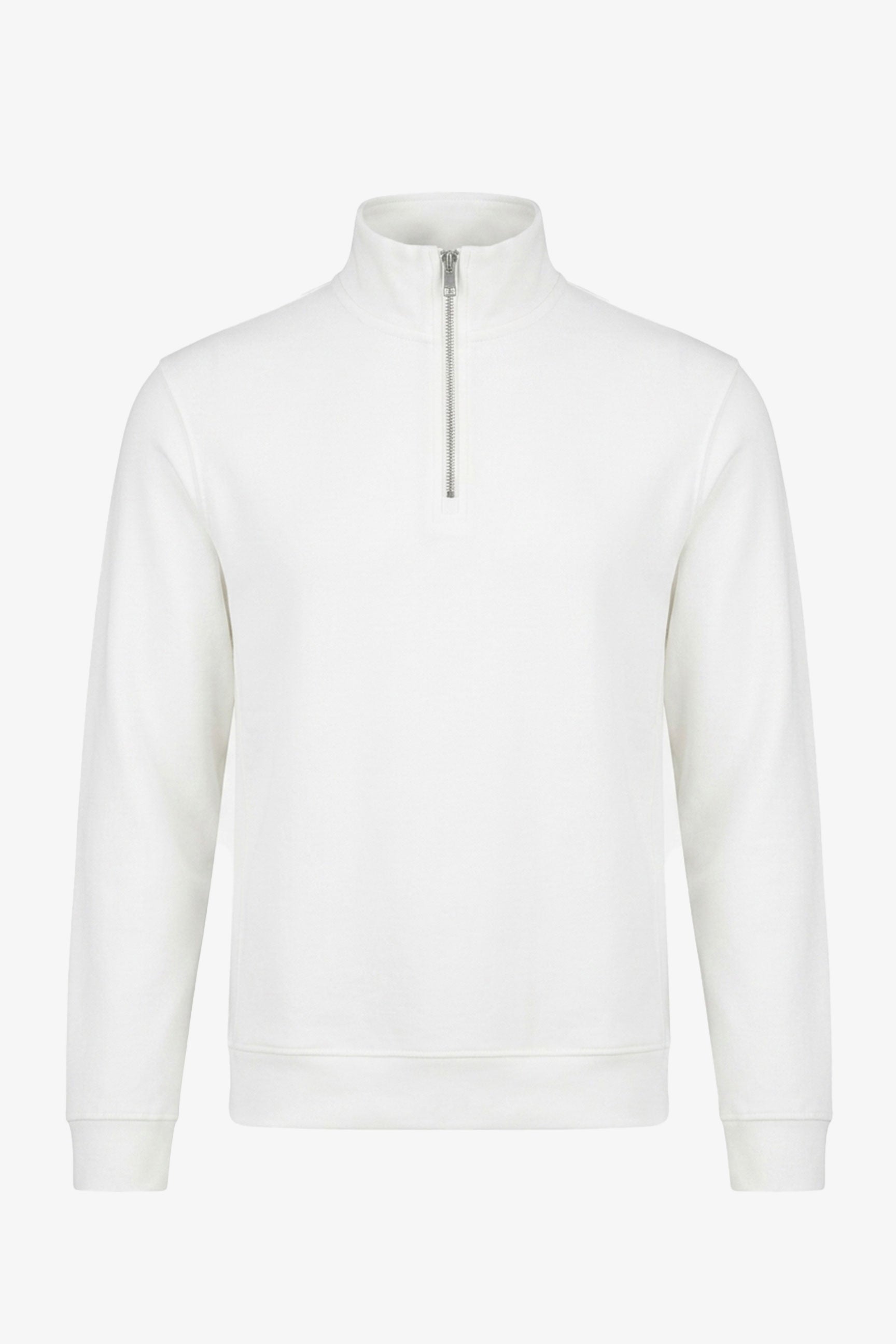 Мъжки пуловер с цип от памучна смес с четвърт цип и фуния деколте Off White