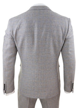 Mens 3 Piece Tweed Check Suit - Cream