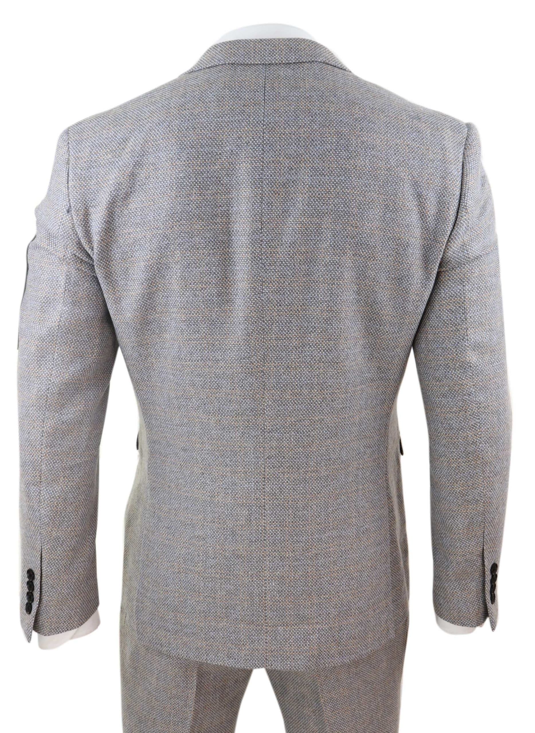 Mens 3 Piece Tweed Check Suit - Cream