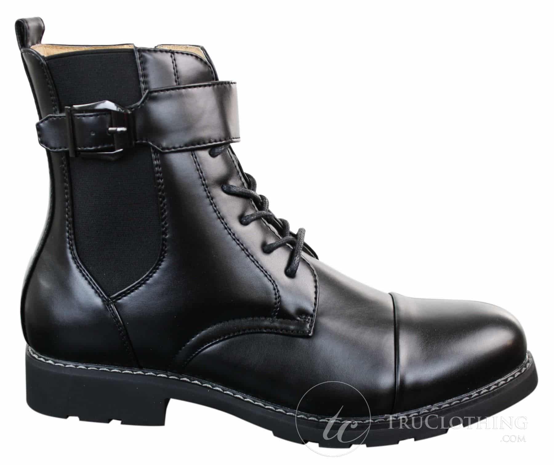 Mens Black Military Army Navy Ankle Boots Casual Zip Laced Belted Buckle