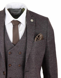 Mens Brown 3 Piece Suit with Double Breasted Waistcoat