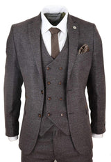 Mens Brown 3 Piece Suit with Double Breasted Waistcoat