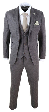 Mens Brown Check 3 Peice Tweed Suit - STZ17