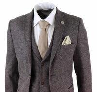 Mens Brown Check 3 Peice Tweed Suit - STZ17