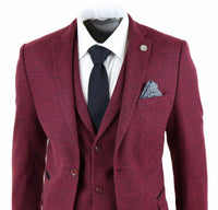 Mens Burgundy Wine Tweed 3 Piece Suit - STZ17