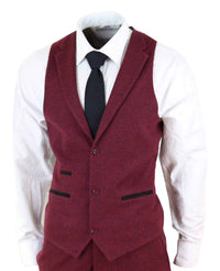 Mens Burgundy Wine Tweed 3 Piece Suit - STZ17