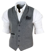 Mens Dark Grey Herringbone Tweed Waistcoat