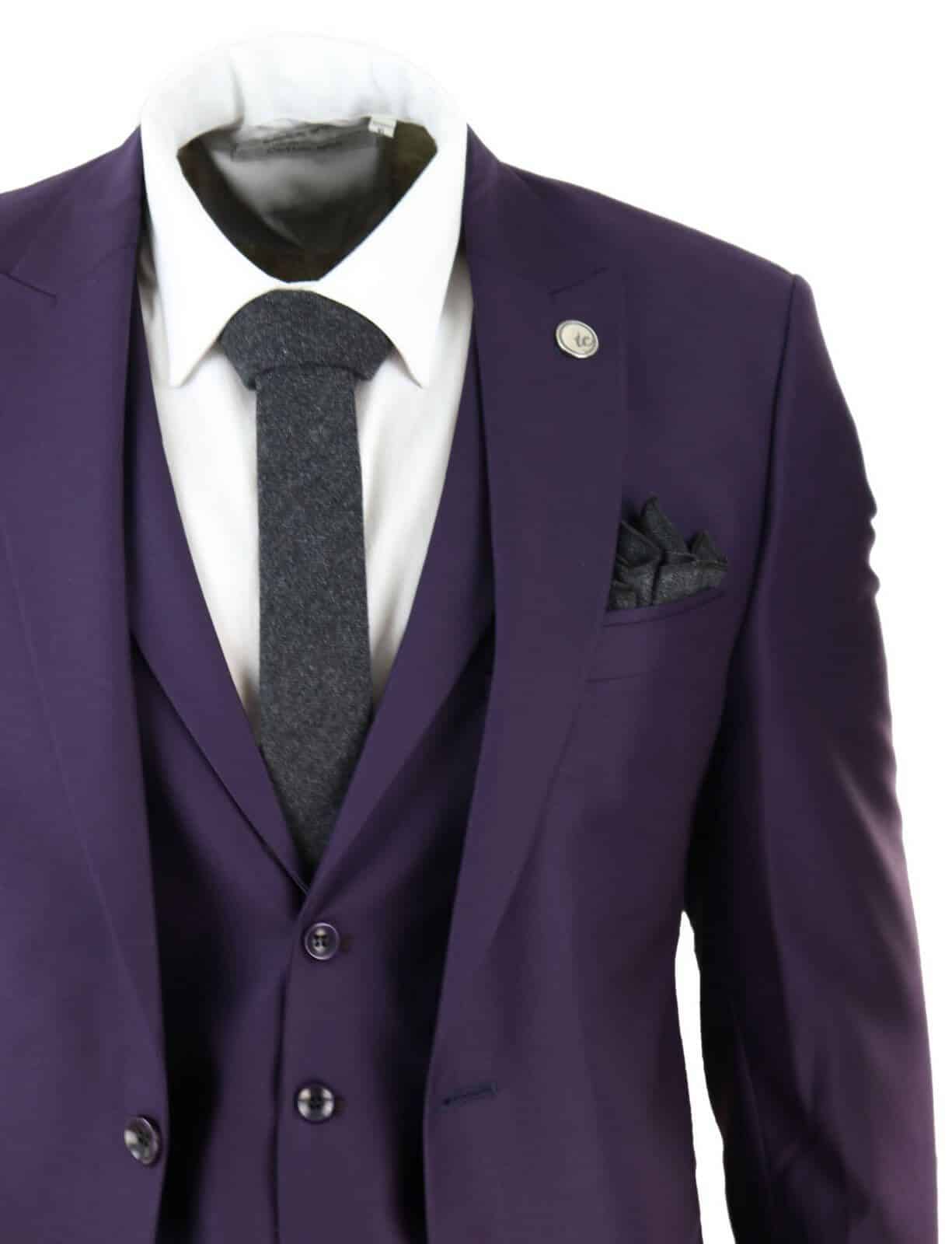 Mens Deep Purple 3 Piece Suit