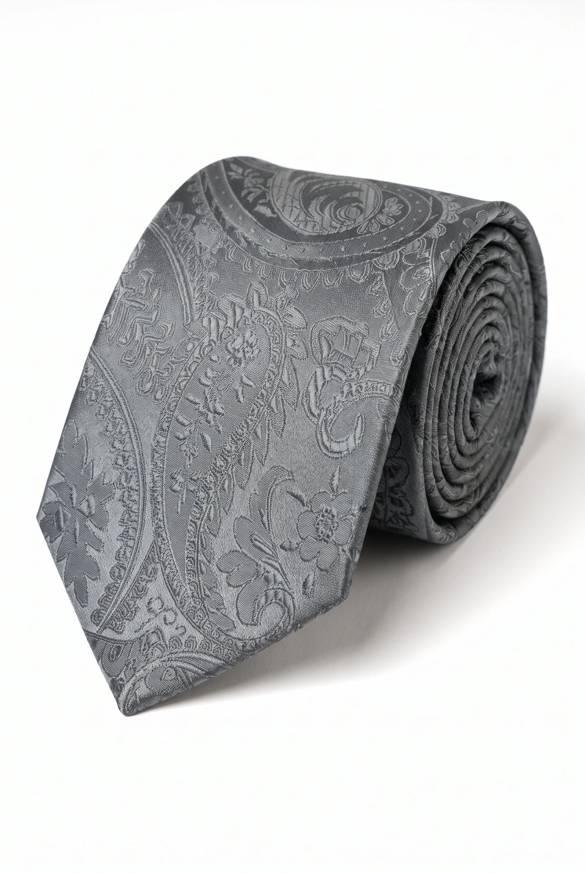 Подаръчен комплект за мъжка вратовръзка в сиво с пейсли мотив